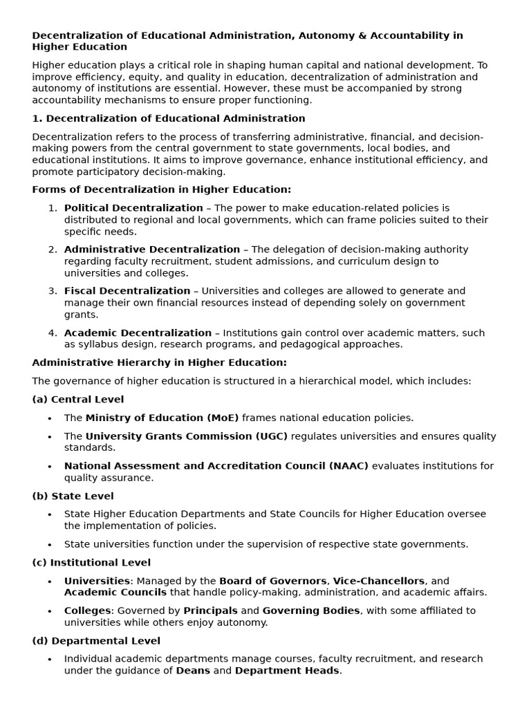 Decentralization and Autonomy in Higher Education | PDF | Governance ...
