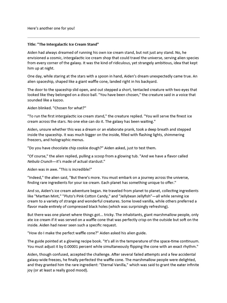 The Intergalactic Ice Cream Stand | PDF | Ice Cream | Desserts