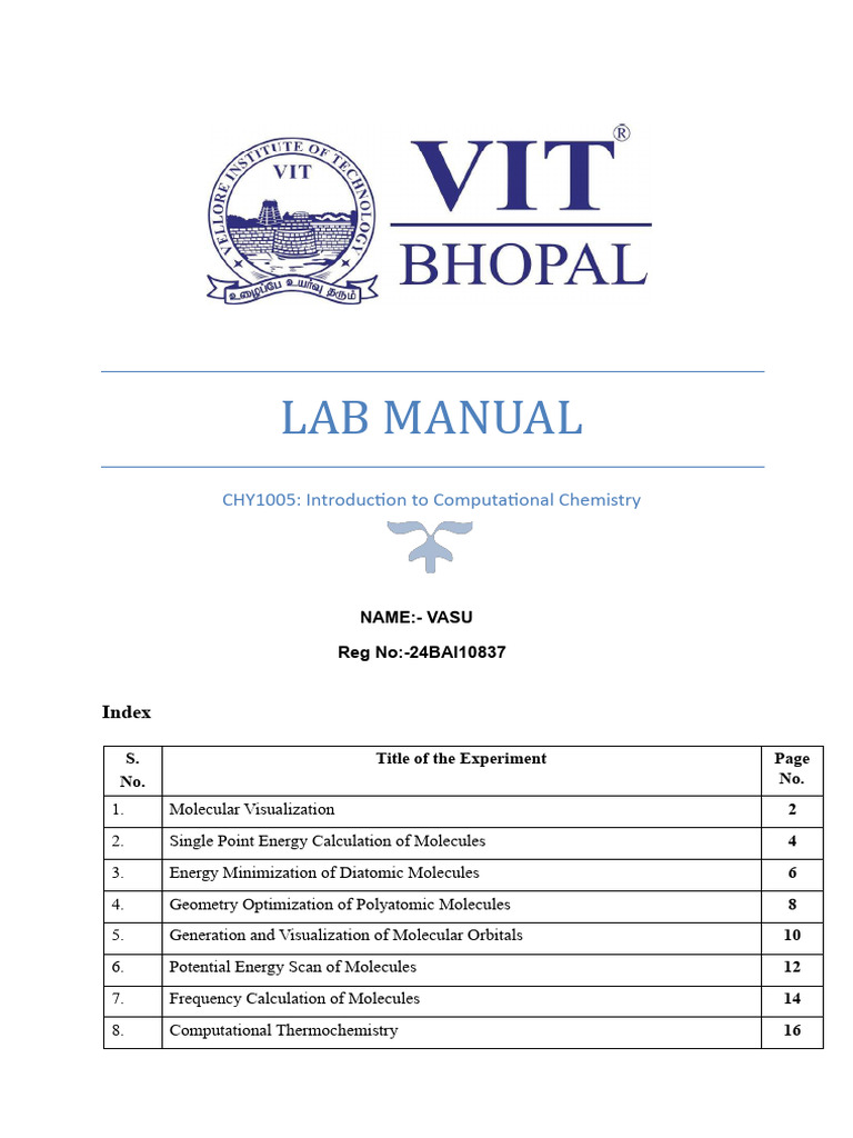 Computational Chemistry Lab Manual | PDF | Molecular Orbital | Molecules