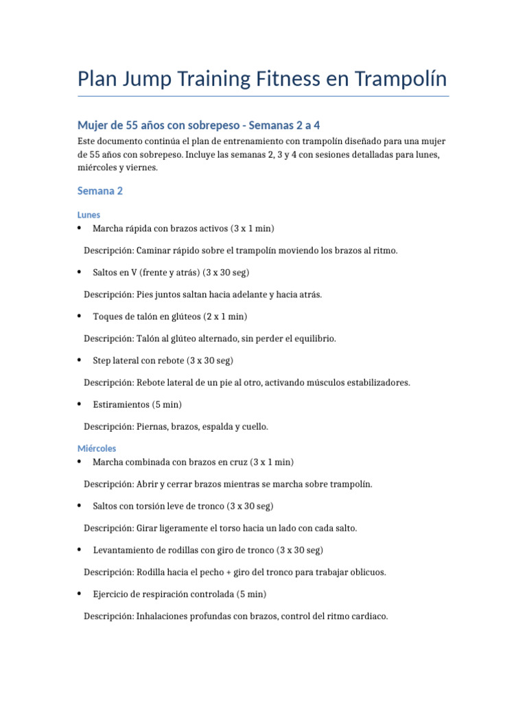 Plan de Entrenamiento Trampolín 55+ | PDF
