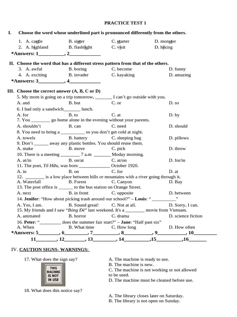 Hk2. Practice Test - Anh 6 | PDF
