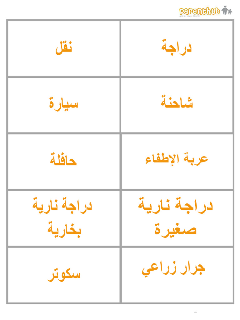 Transport Object Word Labels Arabic | PDF
