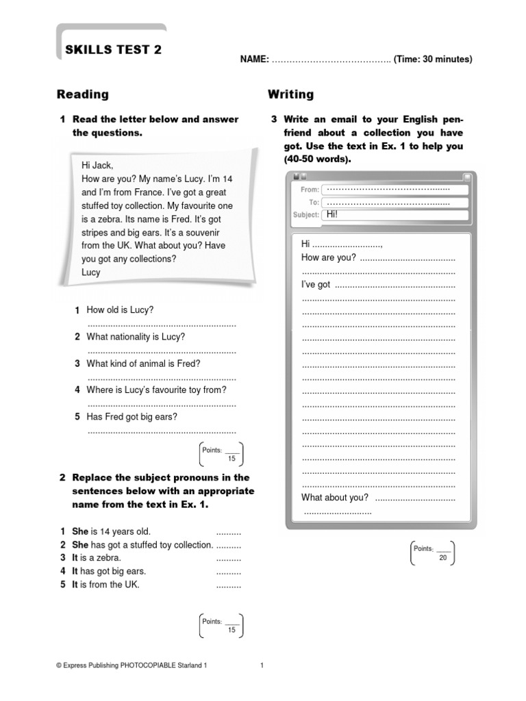 2 Starland 1 Skills Test 2 | PDF | Linguistics
