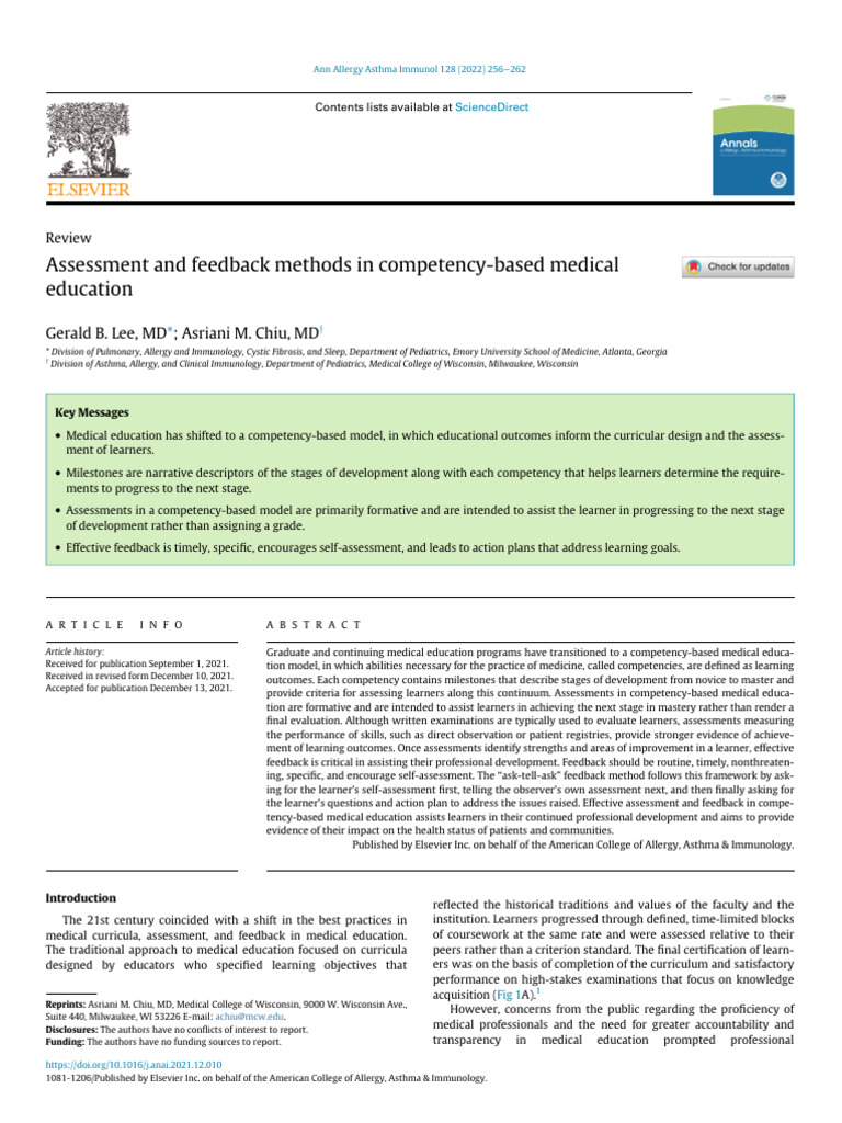 Assessment in Competency-Based Medical Education | PDF | Educational ...