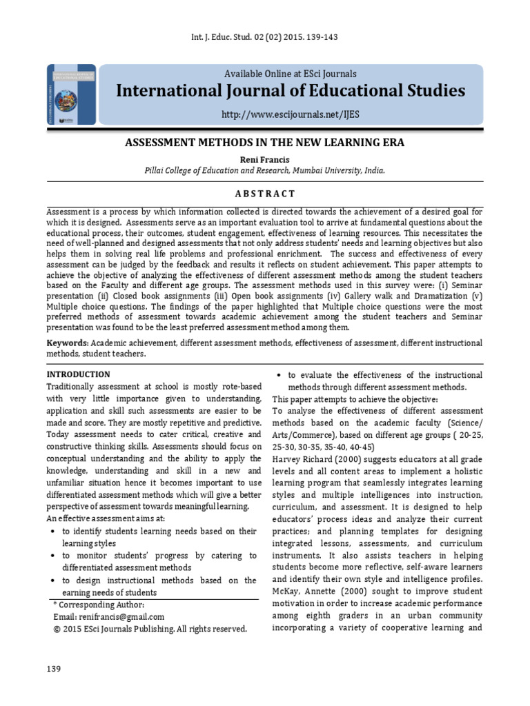 Effective Assessment Methods for Teachers | PDF | Multiple Choice ...