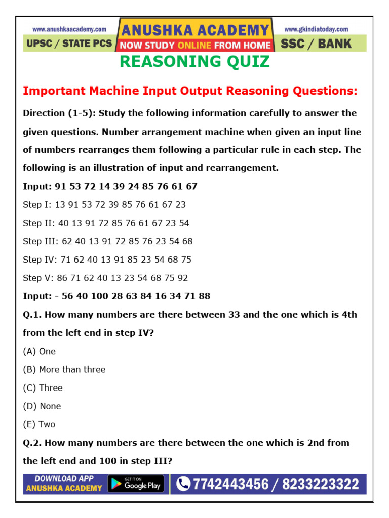 Machine Input Output Reasoning Quiz | PDF