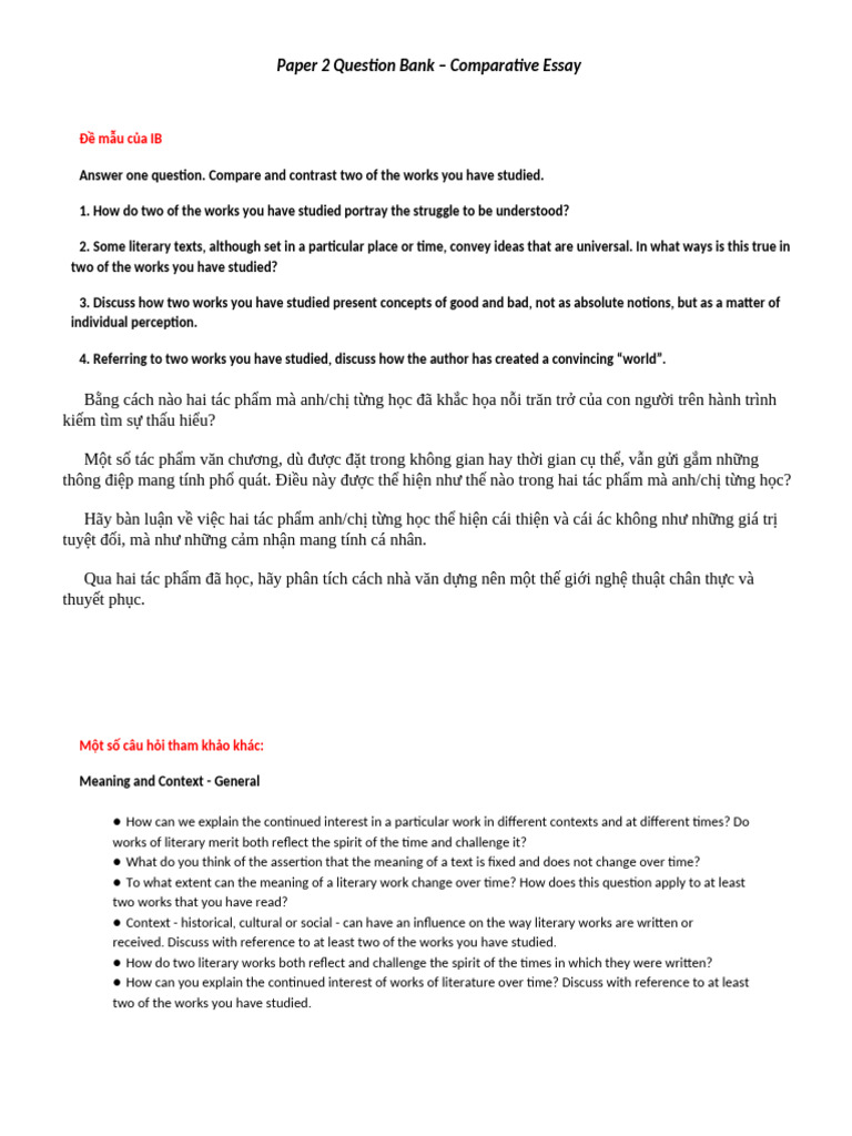 IB Comparative Essay Question Bank | PDF | Human Communication ...