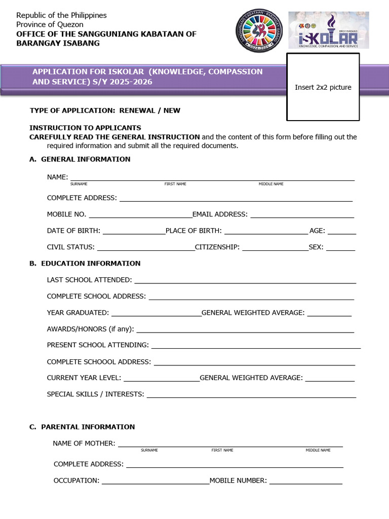 SK Application Form for 2025-2026 | PDF