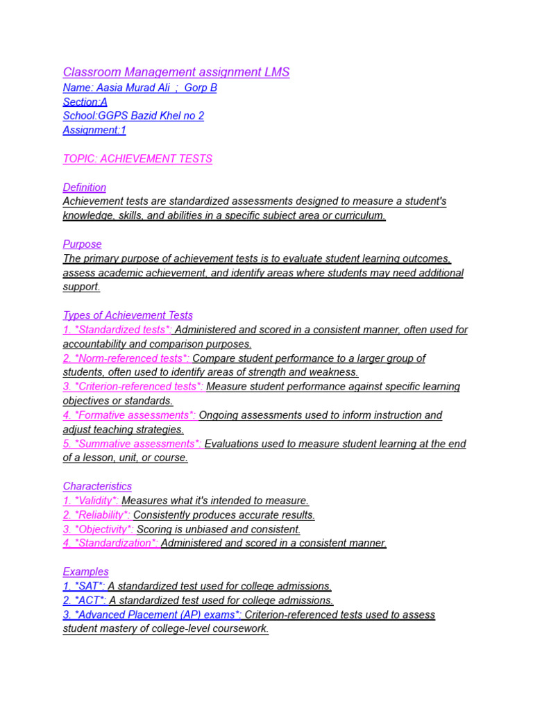 Classroom Management LMS Assignment (Aasia Murad Ali) Group-B - Section ...