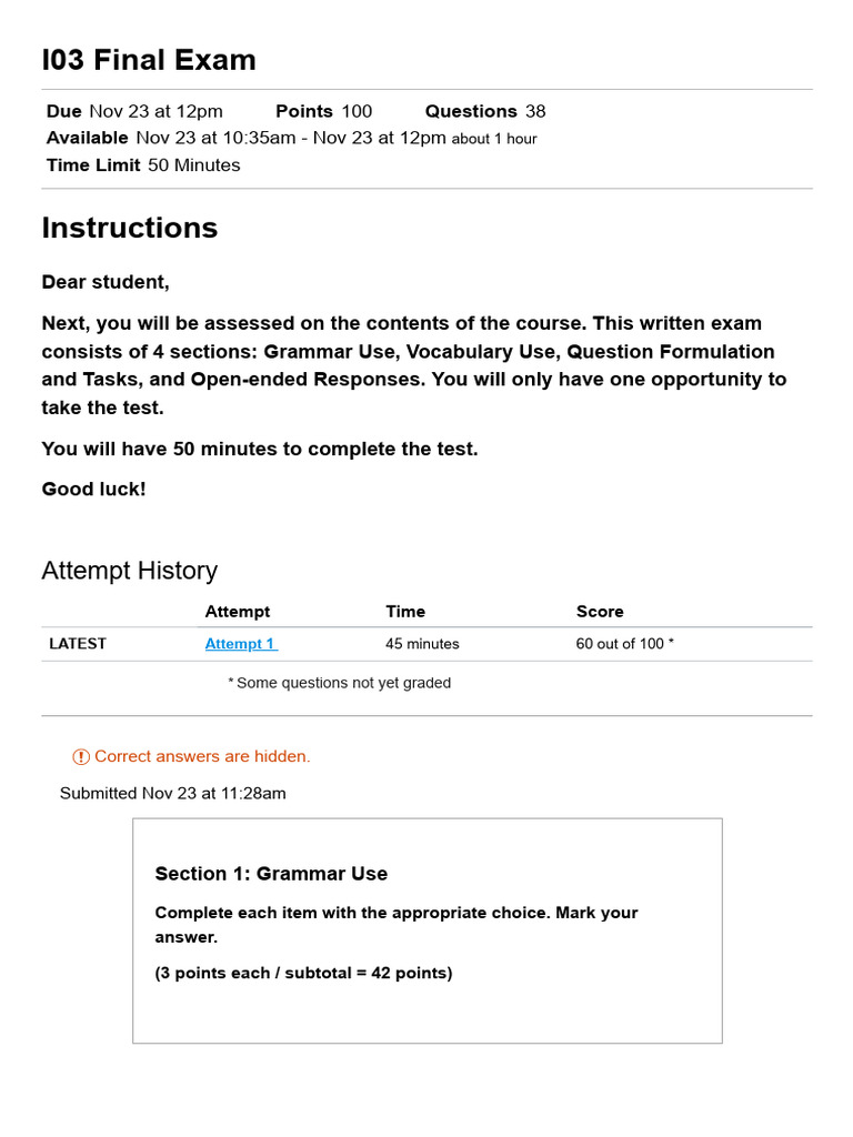 I03 Final Exam Instructions and Questions | PDF