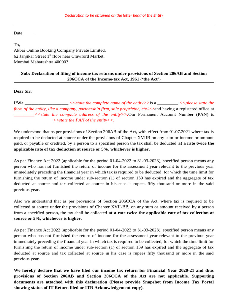 Income Tax Declaration | PDF | Income | Public Finance
