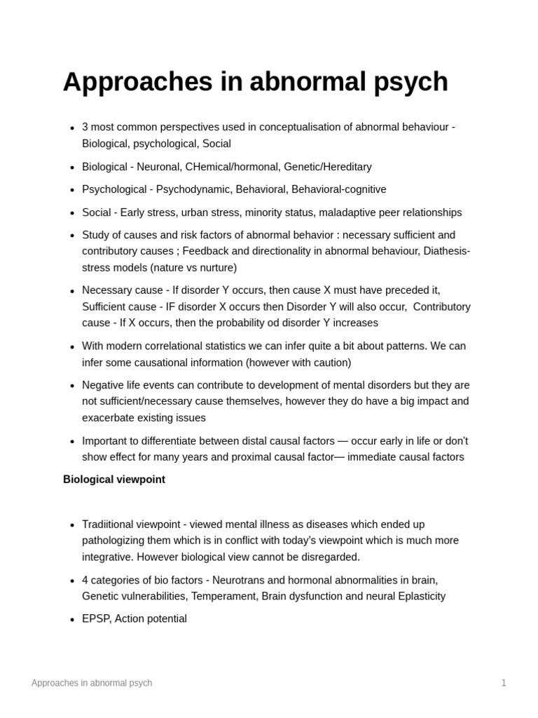 Abnormal Psychology: Key Approaches Explained | PDF | Temperament ...