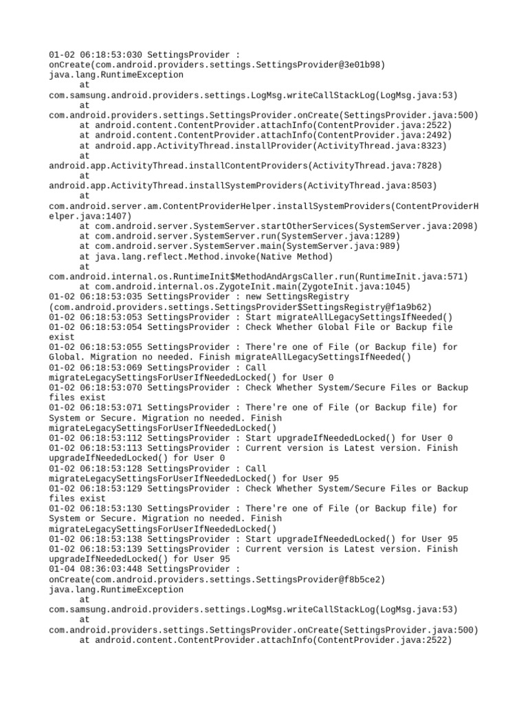 Samsung SettingsProvider Log Analysis | PDF | Software | Utility Software