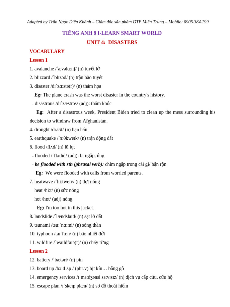 Vocabulary on Natural Disasters | PDF | Tsunami | Natural Disasters