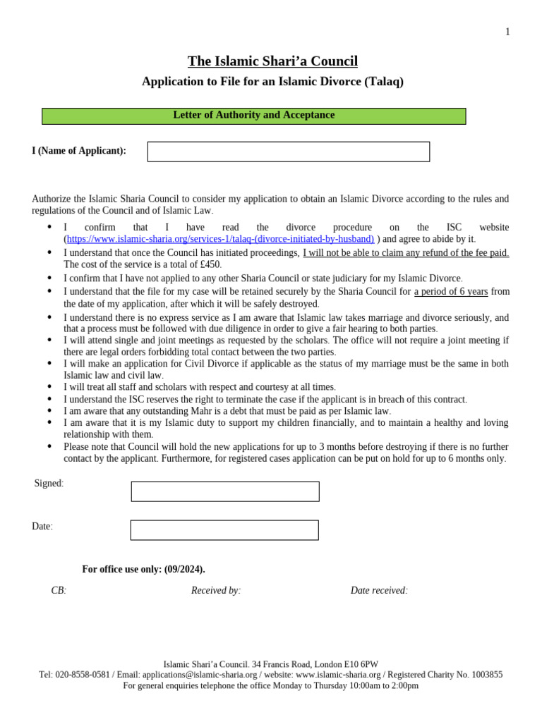 Talaq Application Form+2024 | PDF | Marriage | Divorce