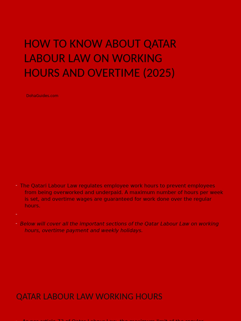 Qatar Labour Law: Working Hours & Overtime | PDF | Overtime | Working Time