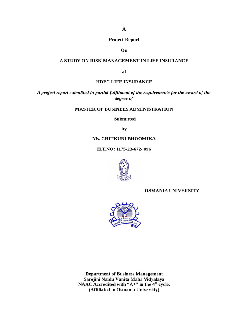 Bhoomika - Risk Management in Life Insurance Project 1234docx | PDF ...