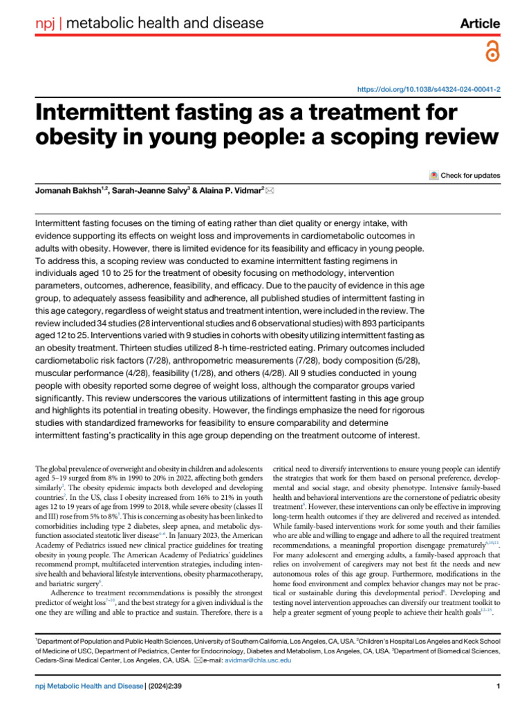 Intermittent Fasting for Youth Obesity | PDF | Intermittent Fasting ...