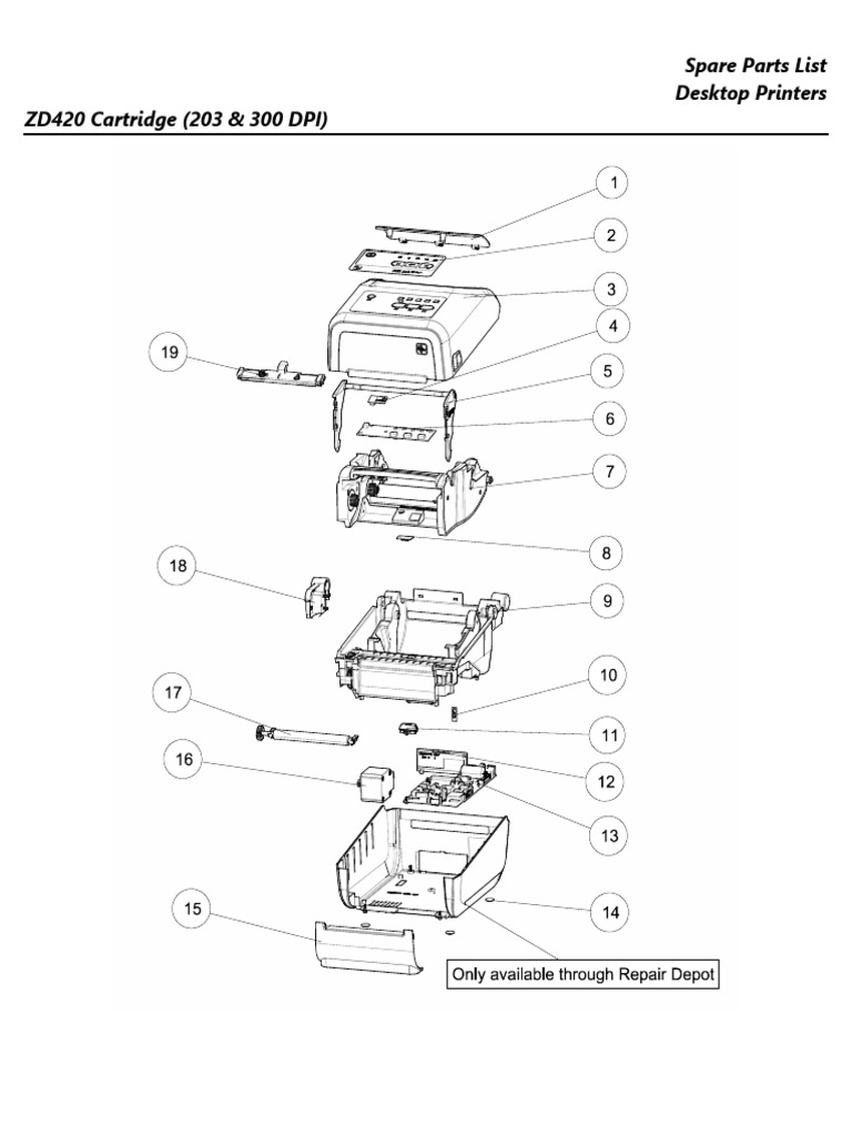 ZD420 Printer Spare Parts List | PDF | Printer (Computing) | Office ...