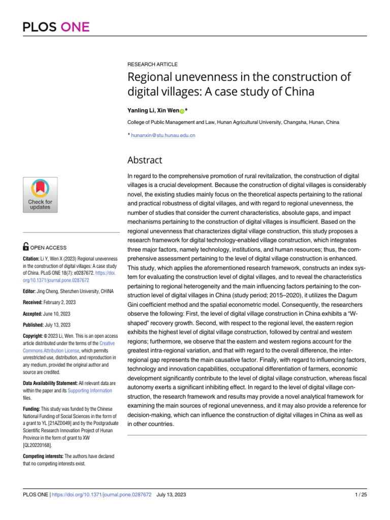 Regional Unevenness in The Construction of Digital Villages - A Case ...