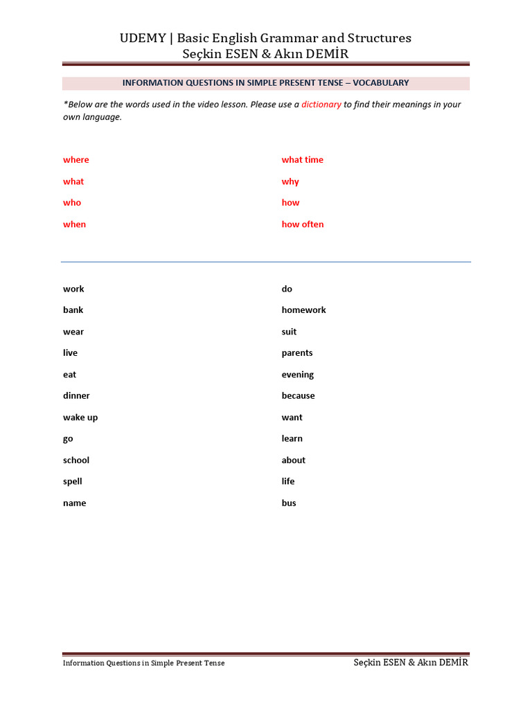 Simple Present Tense Questions Guide | PDF