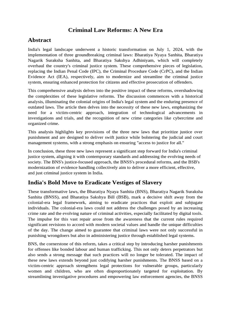 India's New Criminal Law Reforms | PDF | Crimes | Crime & Violence