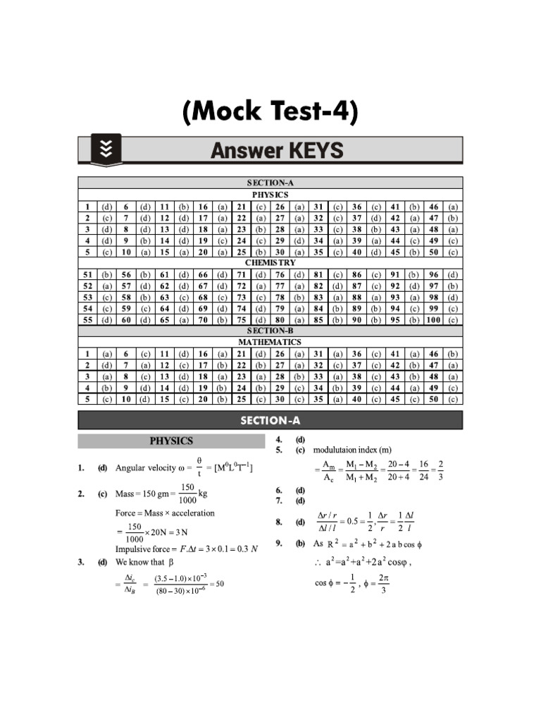 MHT Cet Mock Test No. 4 Solution | PDF