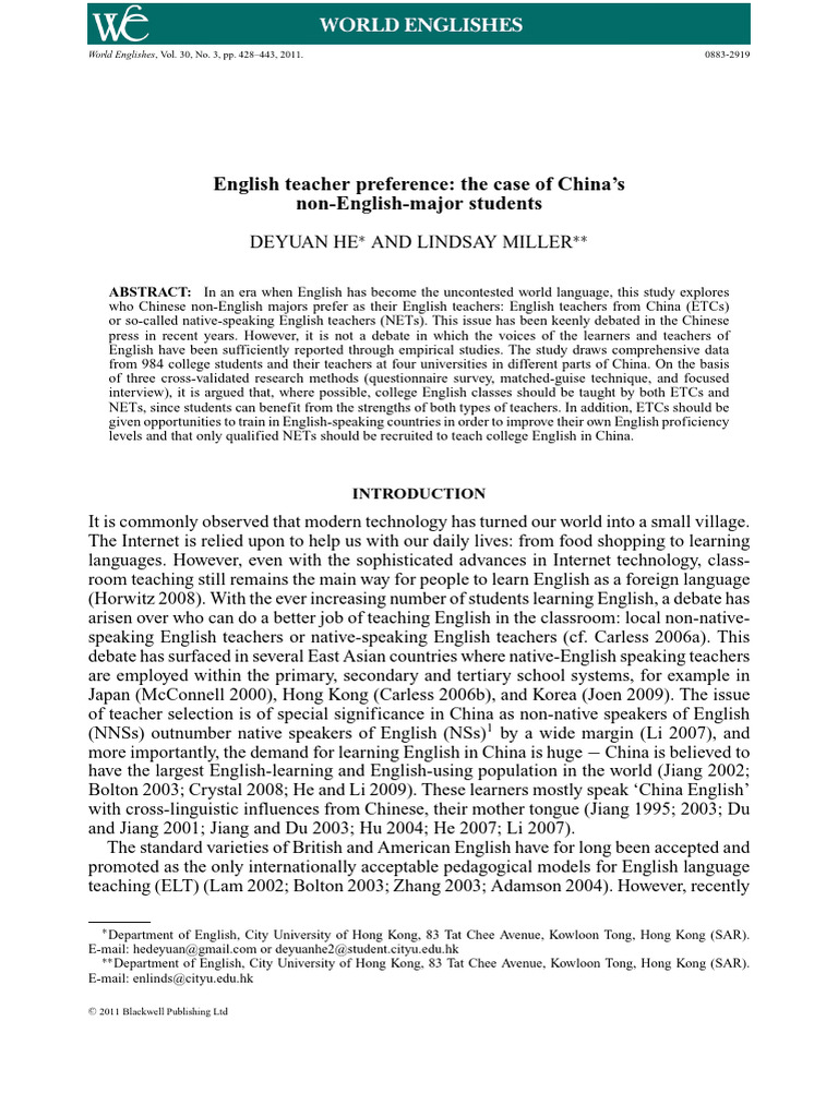 Teacher Preferences Among Chinese Students | PDF | English As A Second ...