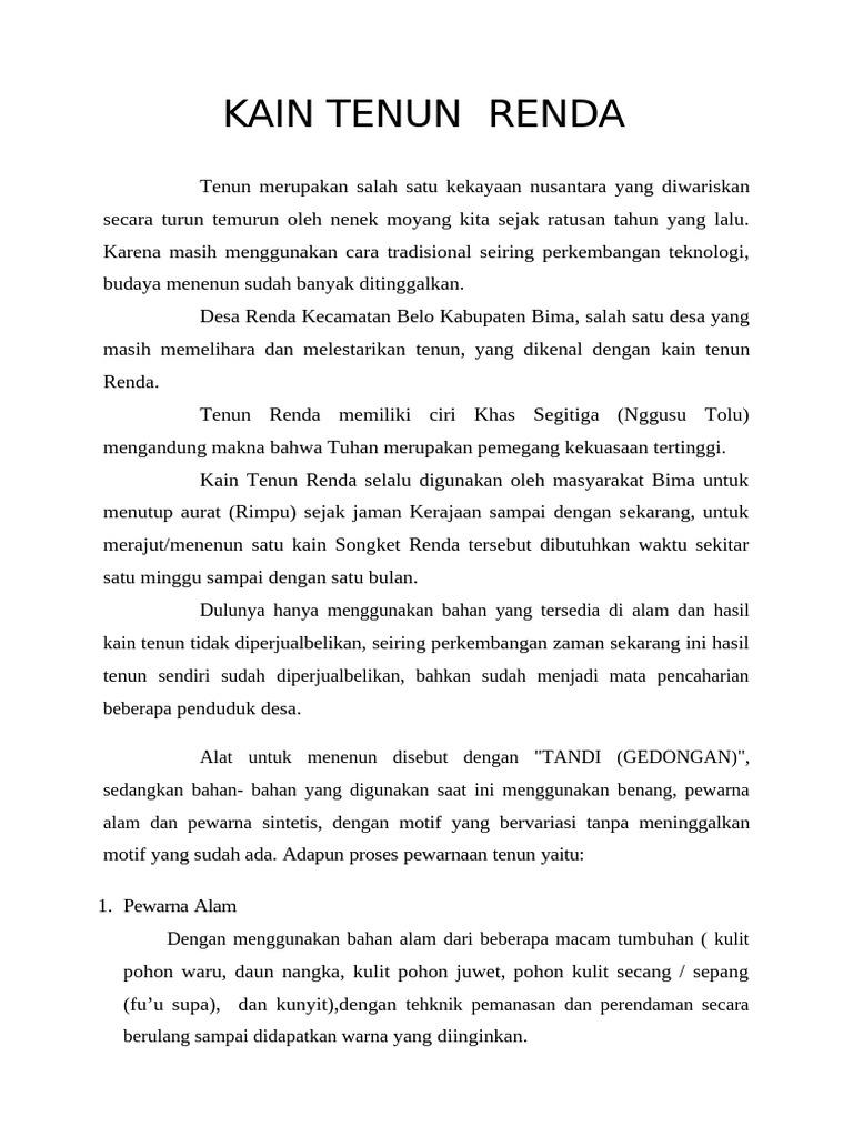 Kain Tenun Renda Bima: Warisan Budaya | PDF