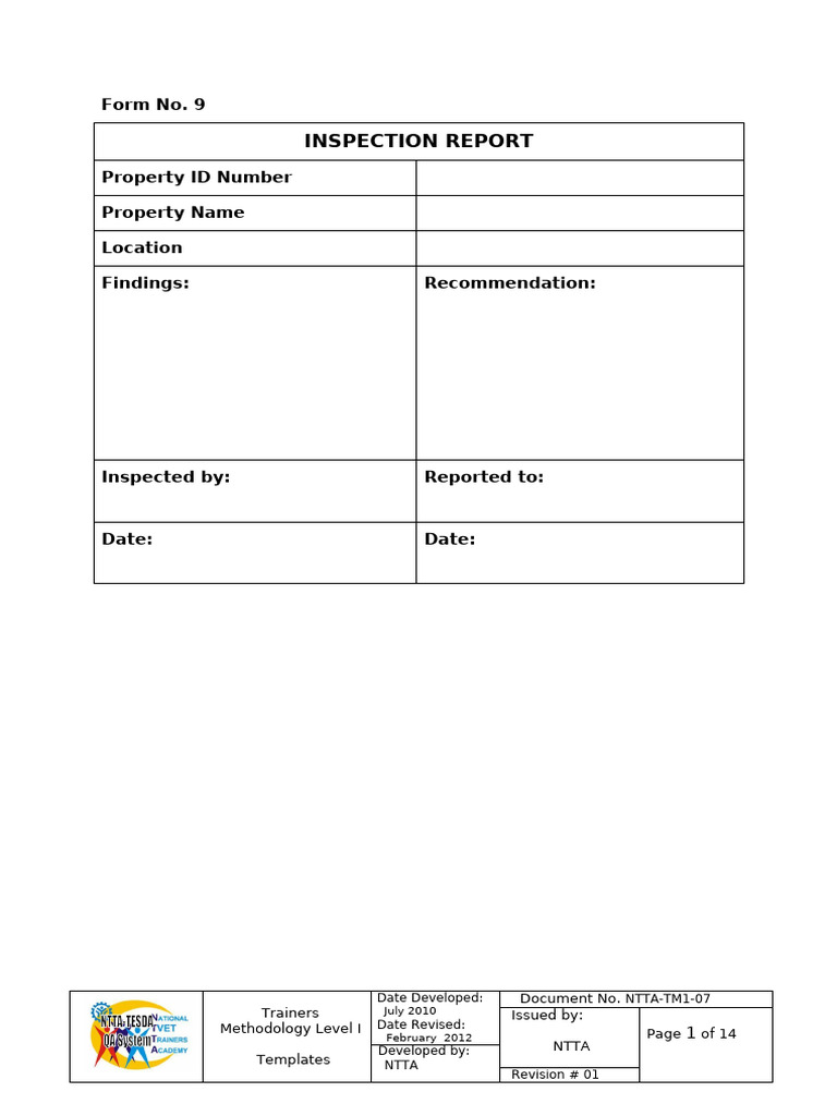 Form 9 - Inspection Report | PDF