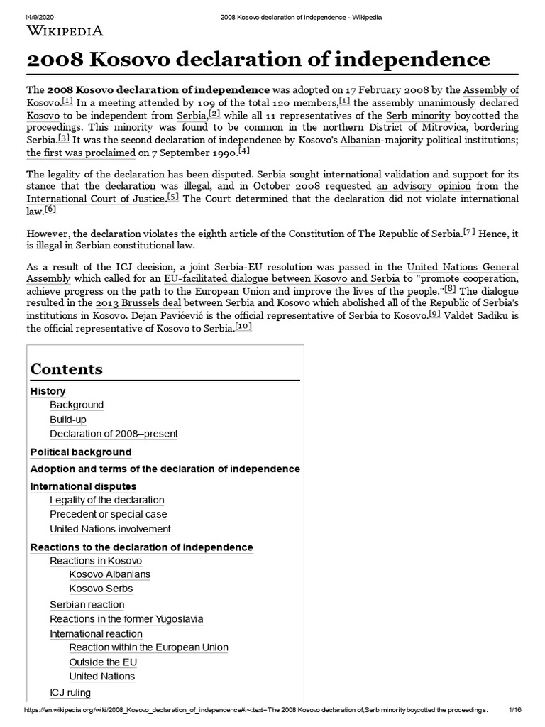 2008 Kosovo Declaration of Independence - Wikipedia | PDF | Kosovo ...