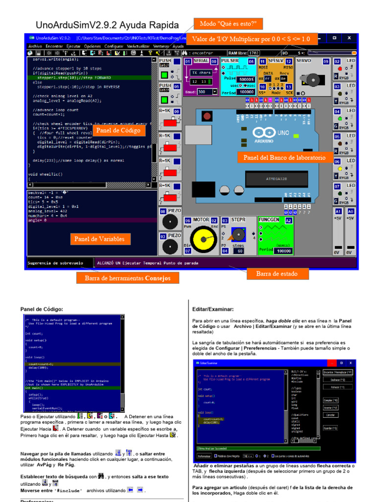 UnoArduSim QuickHelp Es | PDF | Ventana (informática) | Programa de ...