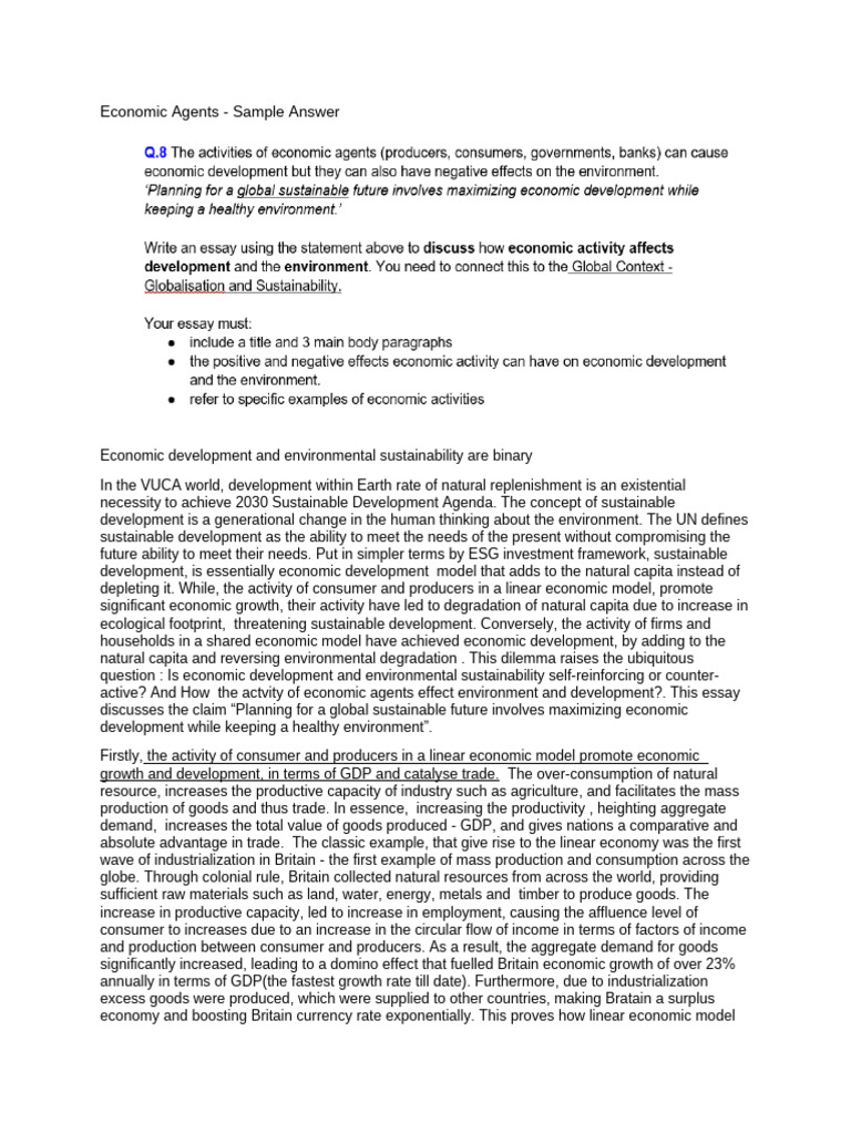 Economic Agents - Sample Answer | PDF | Sustainability | Sustainable ...