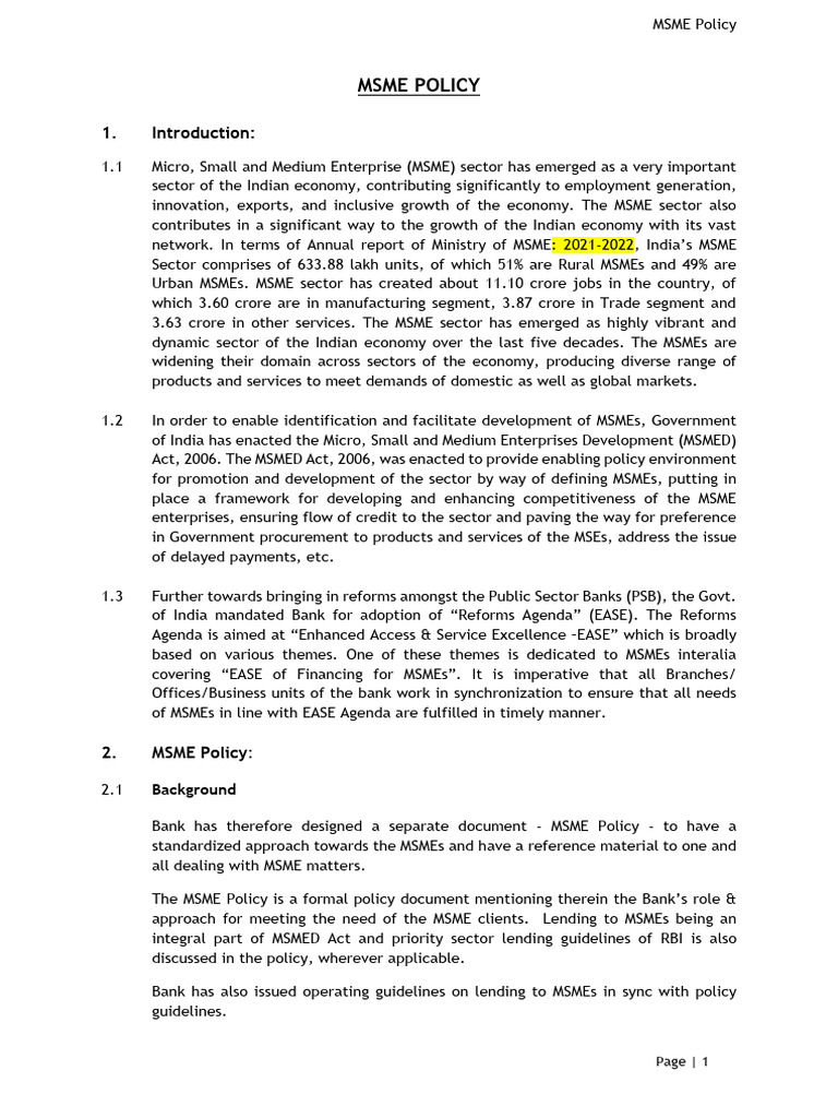 Hindi Msme Policy 2022-23 | PDF | Small And Medium Sized Enterprises ...
