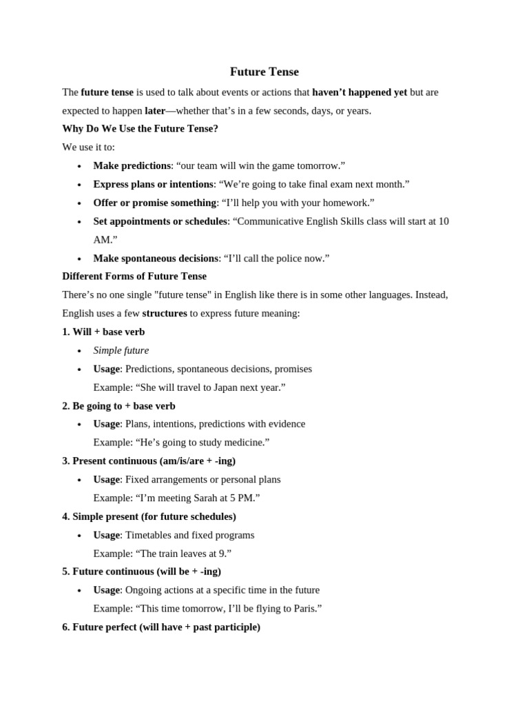 Understanding Future Tense in English | PDF
