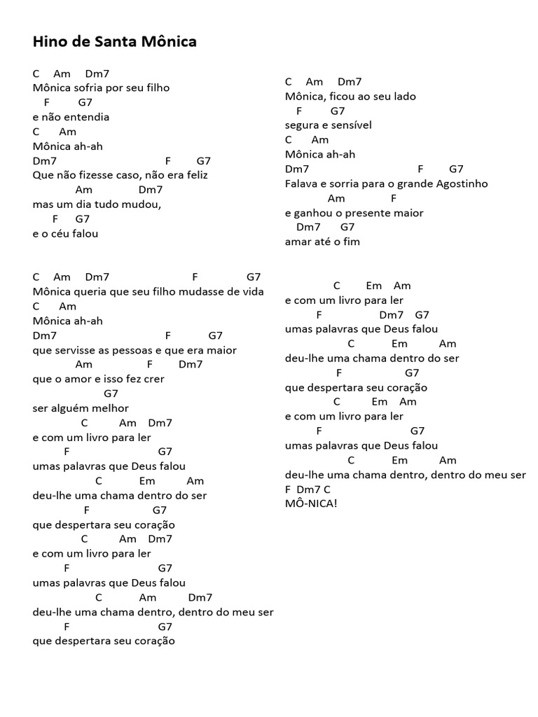 Hino de Santa Mônica: Letra e Cifras | PDF | Amor