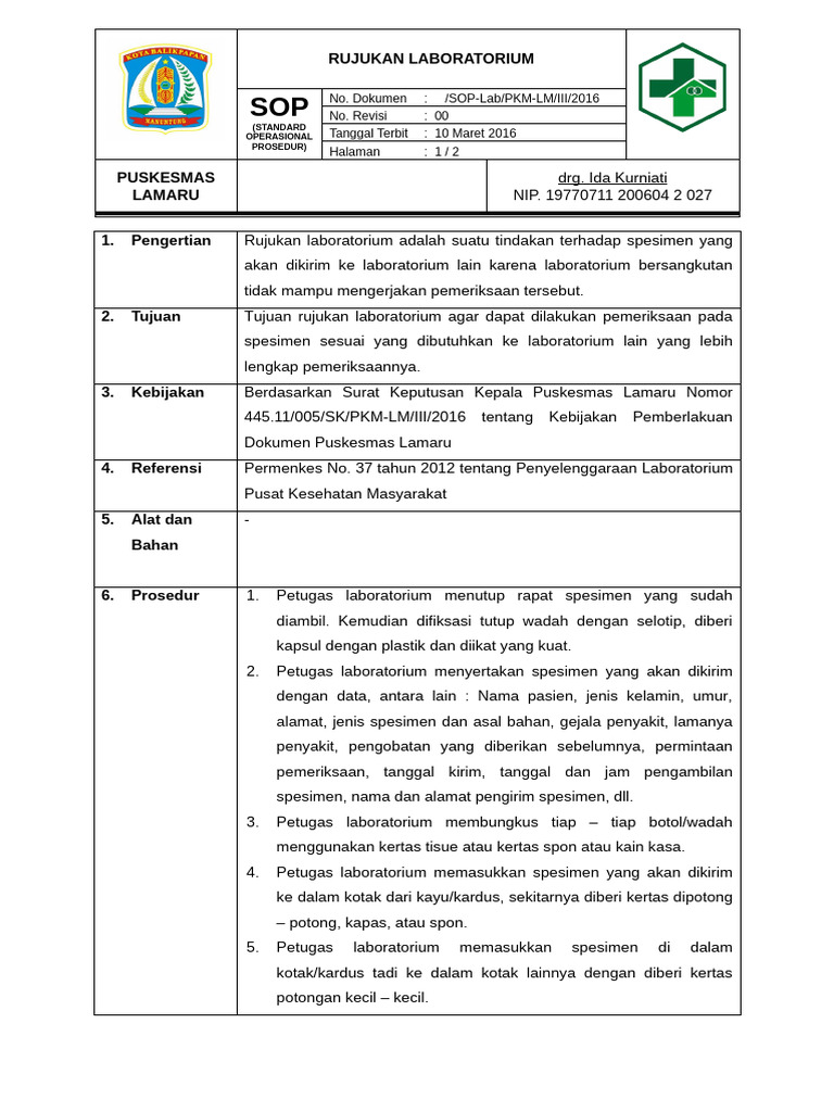 8.1.7.6 SOP Rujukan Lab | PDF