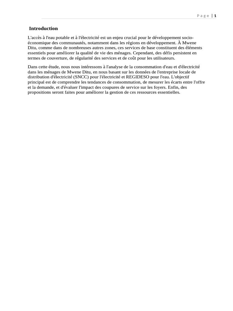 Analyse de l'eau et électricité à Mwene Ditu PDF Eau Consommation — free download