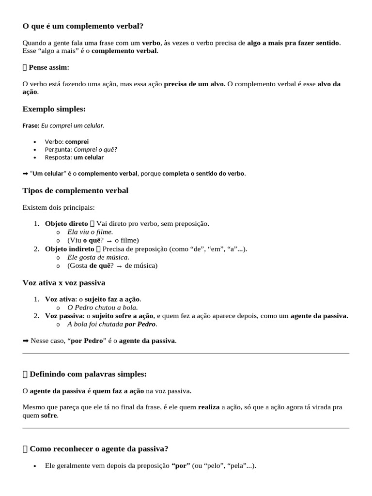 Entendendo o Complemento Verbal | PDF | Objeto (gramática) | Assunto ...