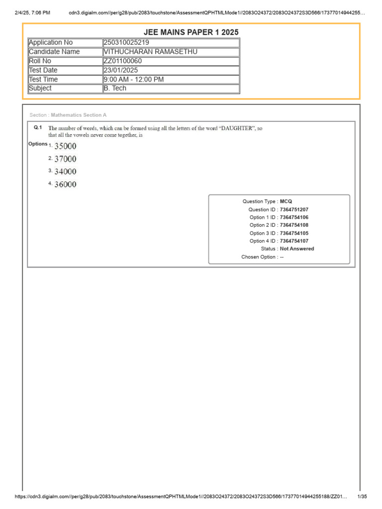 JEE Mains 2025 Answer Sheet | PDF | Multiple Choice | Vocational Education