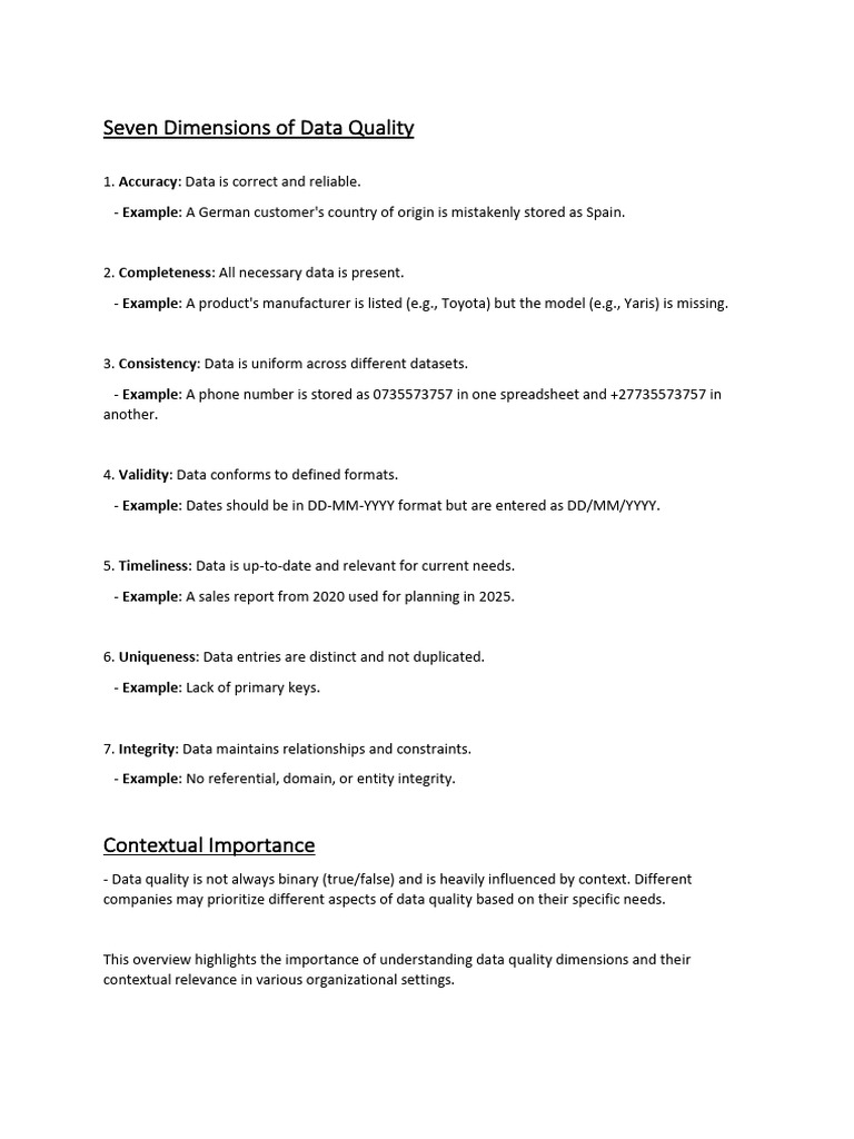 Seven Dimensions of Data Quality | PDF