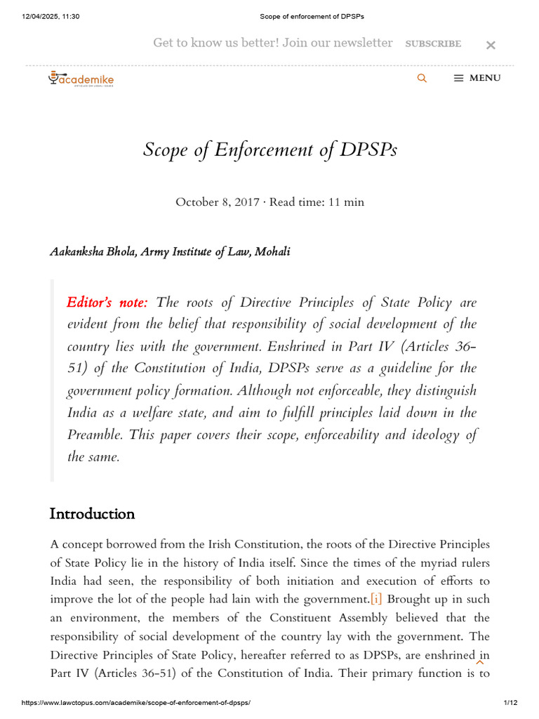 Enforcement Scope of Directive Principles | PDF | Political Charters ...