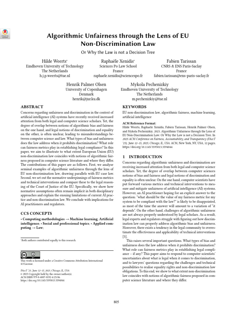 Algorithmic Unfairness Through The Lens of EU | PDF | Discrimination ...