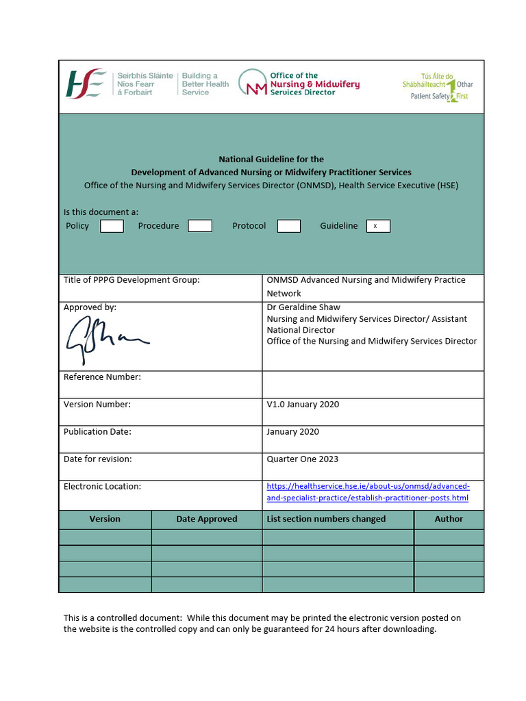 National Guideline For Development of Advanced Nursing or Midwifery ...