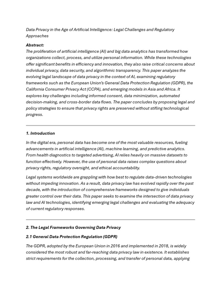 AI and Data Privacy: Legal Challenges Ahead | PDF | Artificial ...
