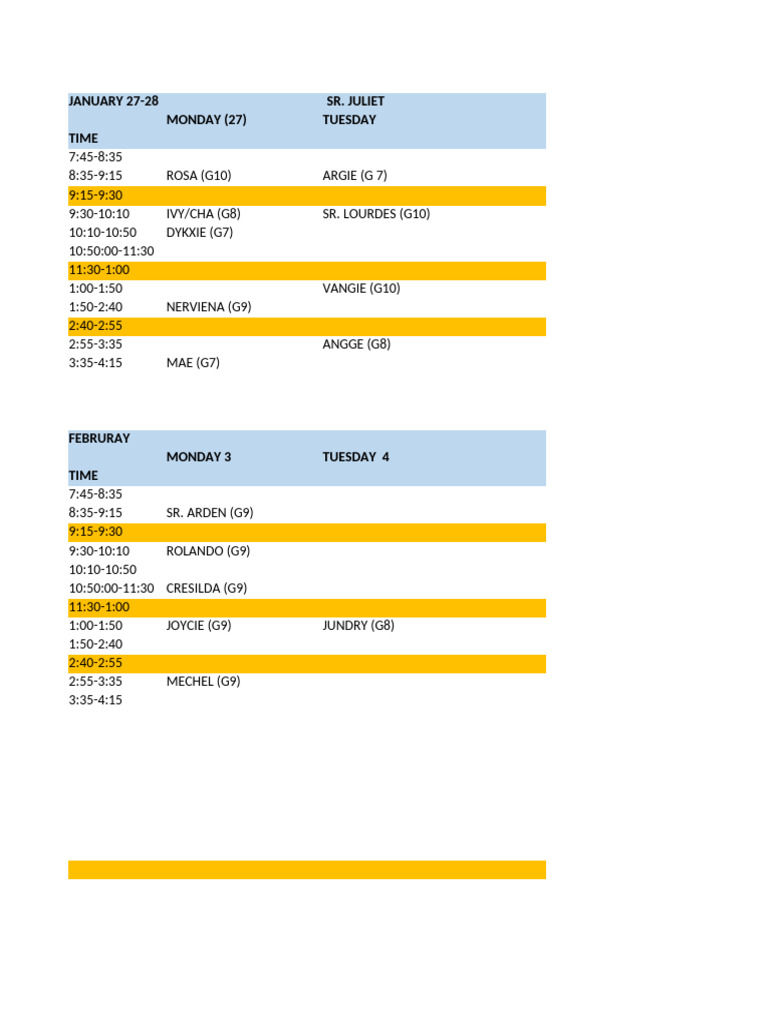 January-February Class Schedule | PDF