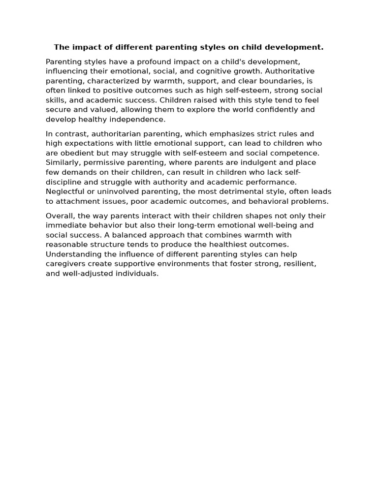 The Impact of Different Parenting Styles On Child Development | PDF