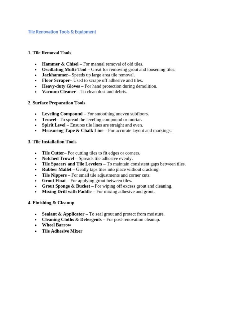 Essential Tiling Tools List PDF | PDF