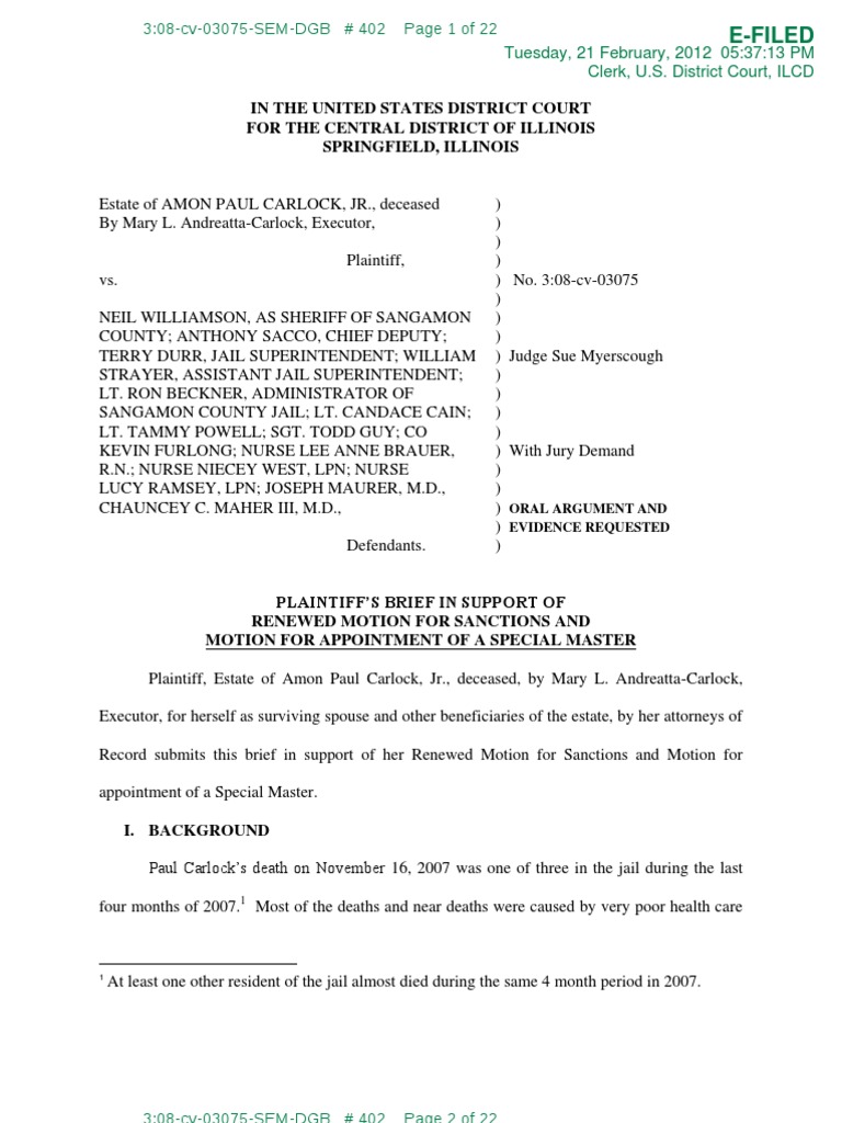 Ediscovery 7th Circuit Carlock V Williamson Renewed Motion For