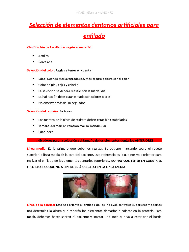 Selección y enfilado dental artificial | PDF | Anatomia dental | Boca